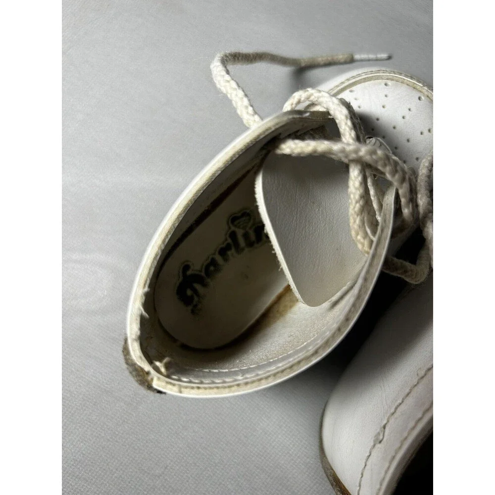 Antique Vintage Darling Baby Shoes With Bells White Size 4 Leather